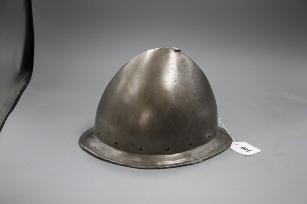 An Italian infantry helmet cabaset c.1580, polished steel raised from a single plate,